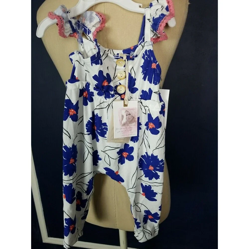 Jessica Simpson Infant Girls Blue Floral Sleeveless  Romper & Headband NWT3-6M